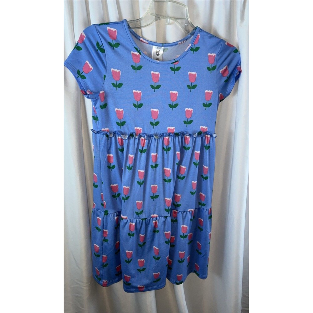 Members Market Girls Knit Dress Blue Tulip Print Size L Easter Spring